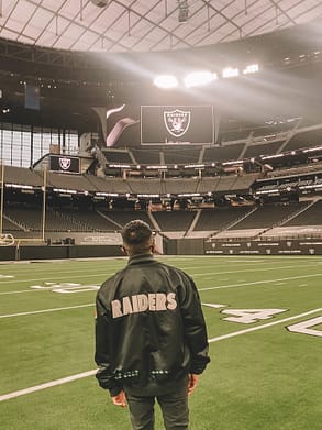 Mikey visiting Allegiant Stadium to his work on the Las Vegas Raiders new tour experience.